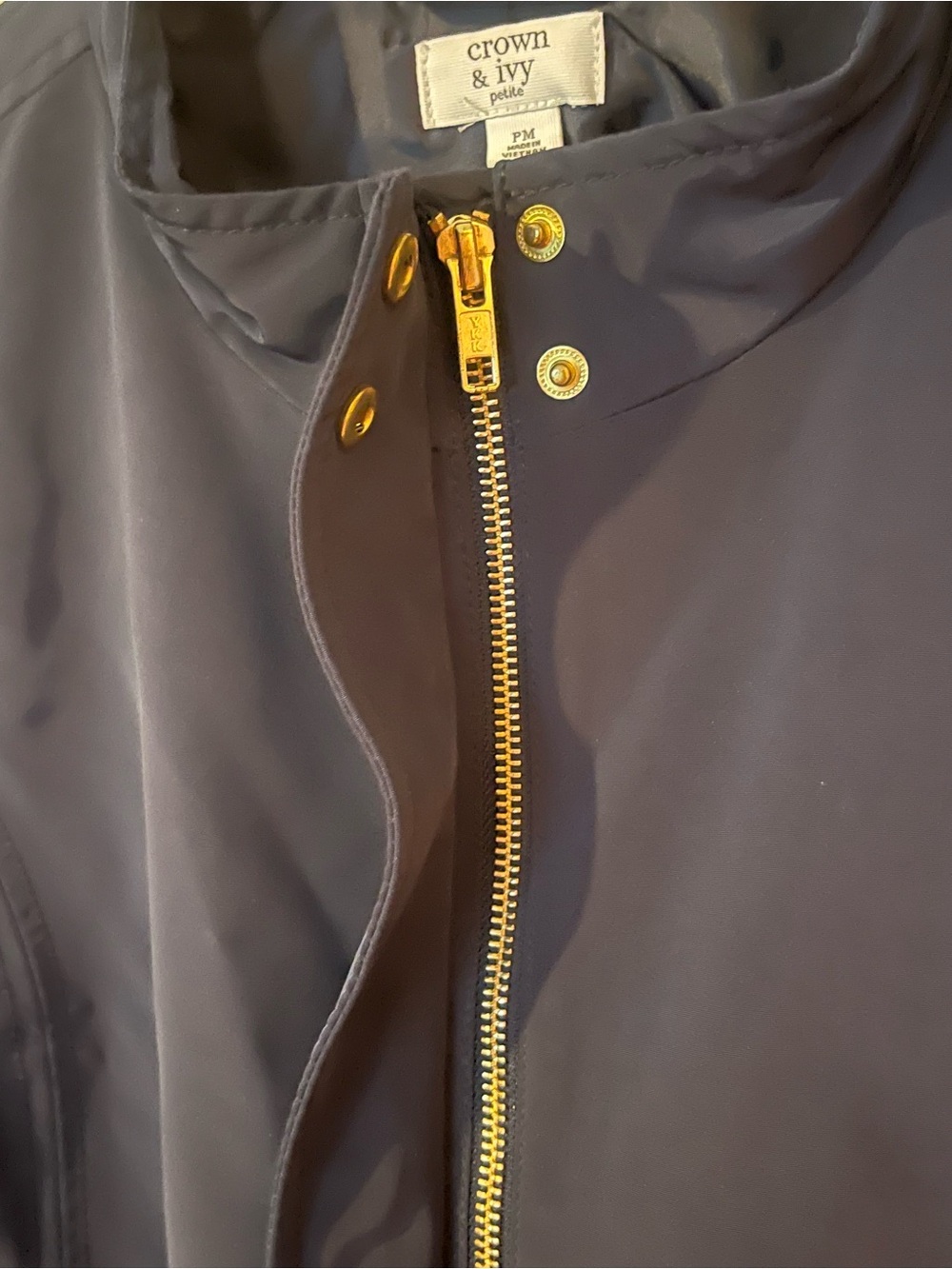 Crown & Ivy Petite Navy Utility Jacket PM Gold Zip Lightweight - Picture 5 of 7